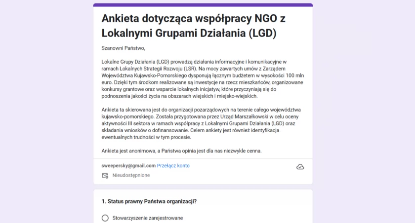 Widok ankiety dla LGD
