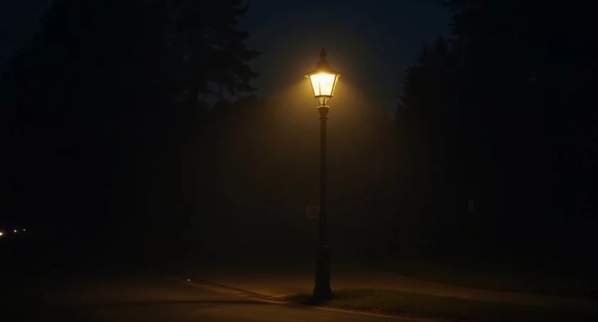 Samotna latarnia w ciemnej scenerii