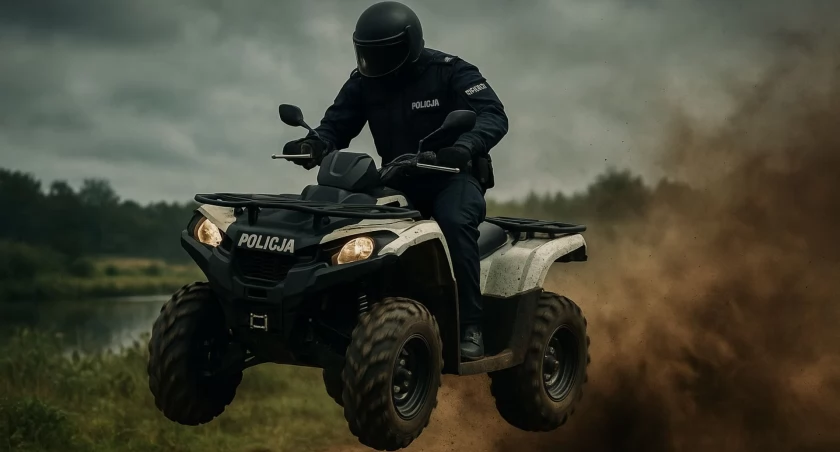 Policjant patroluje teren na quadzie, gotowy dotrzeć tam, gdzie inne pojazdy nie dojadą