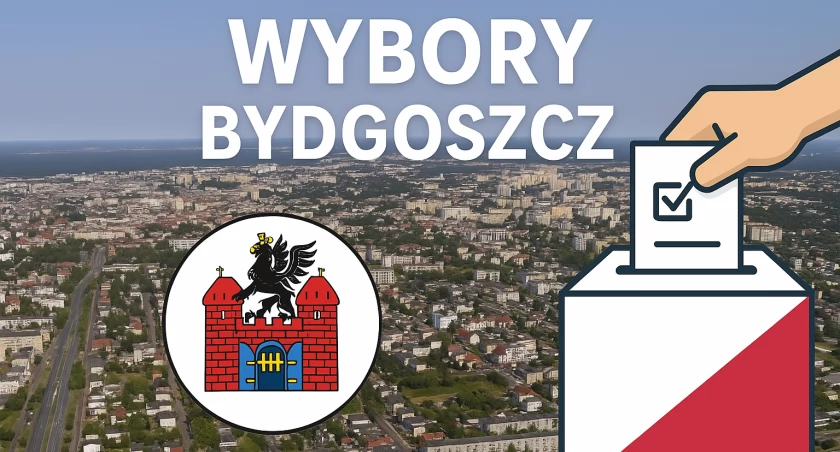 Bydgoszcz archiwalne ujęcie lotnicze oraz grafika wyborcza