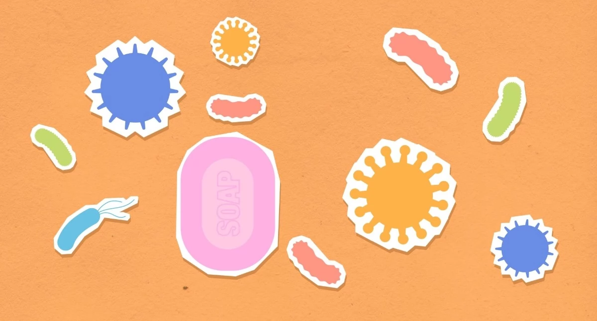 Zdjęcie ilustracyjne: ilustracja mydła i wirusów. Salmonella w toruńskim żłobku. Wynik dochodzenia: Nie ustalono jednoznacznego źródła zakażenia. Fot. Monstera Production / Pexels
